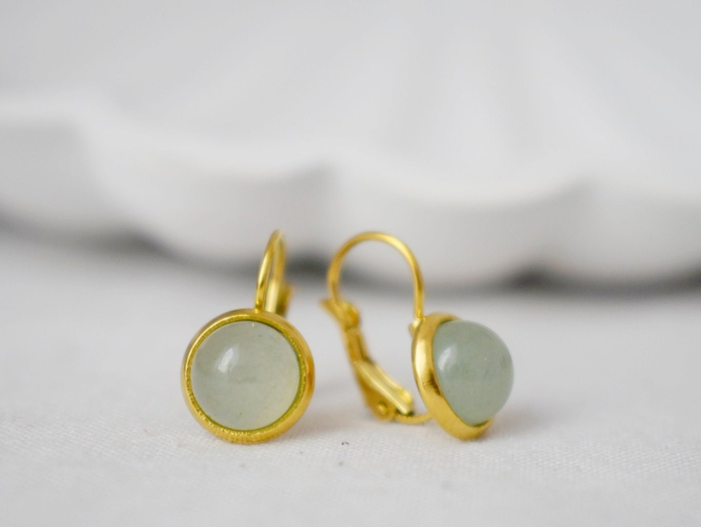Small aventurine earrings dangle gold, Gemstone Green, Minimalist, Lever back, Natural stone, Birthstone, Jewelry Gift for her