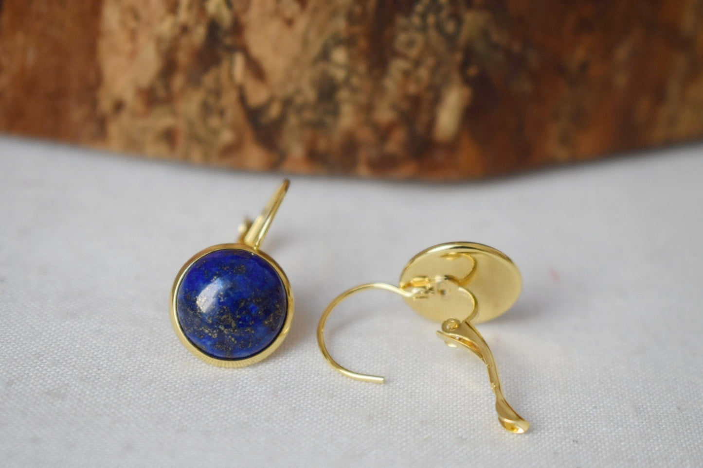 Lapis Lazuli Gold Earrings Dangle, Blue Lapis Earrings, Lever back earrings, Round, 12mm, September Birthstone Jewelry, Lapis, Gift for her