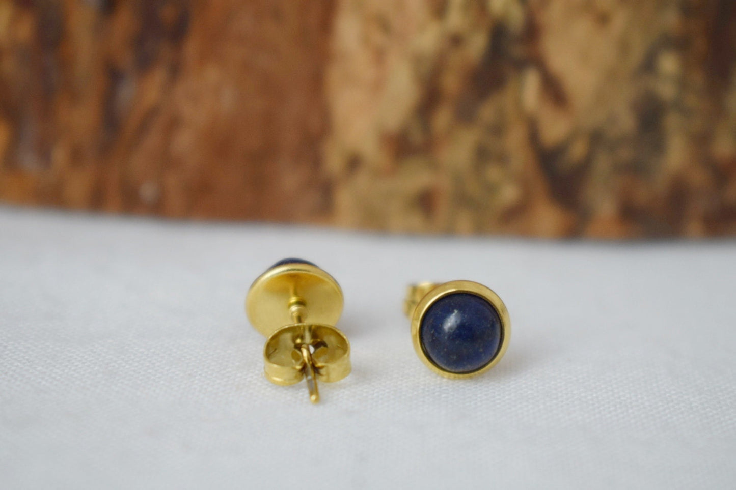 Lapis Stud Earrings Gold, Blue Lapis Earrings Gold, Round, Minimalist, 8mm, Lapis Lazuli Jewelry, September Birthstone, Handmade Jewelry