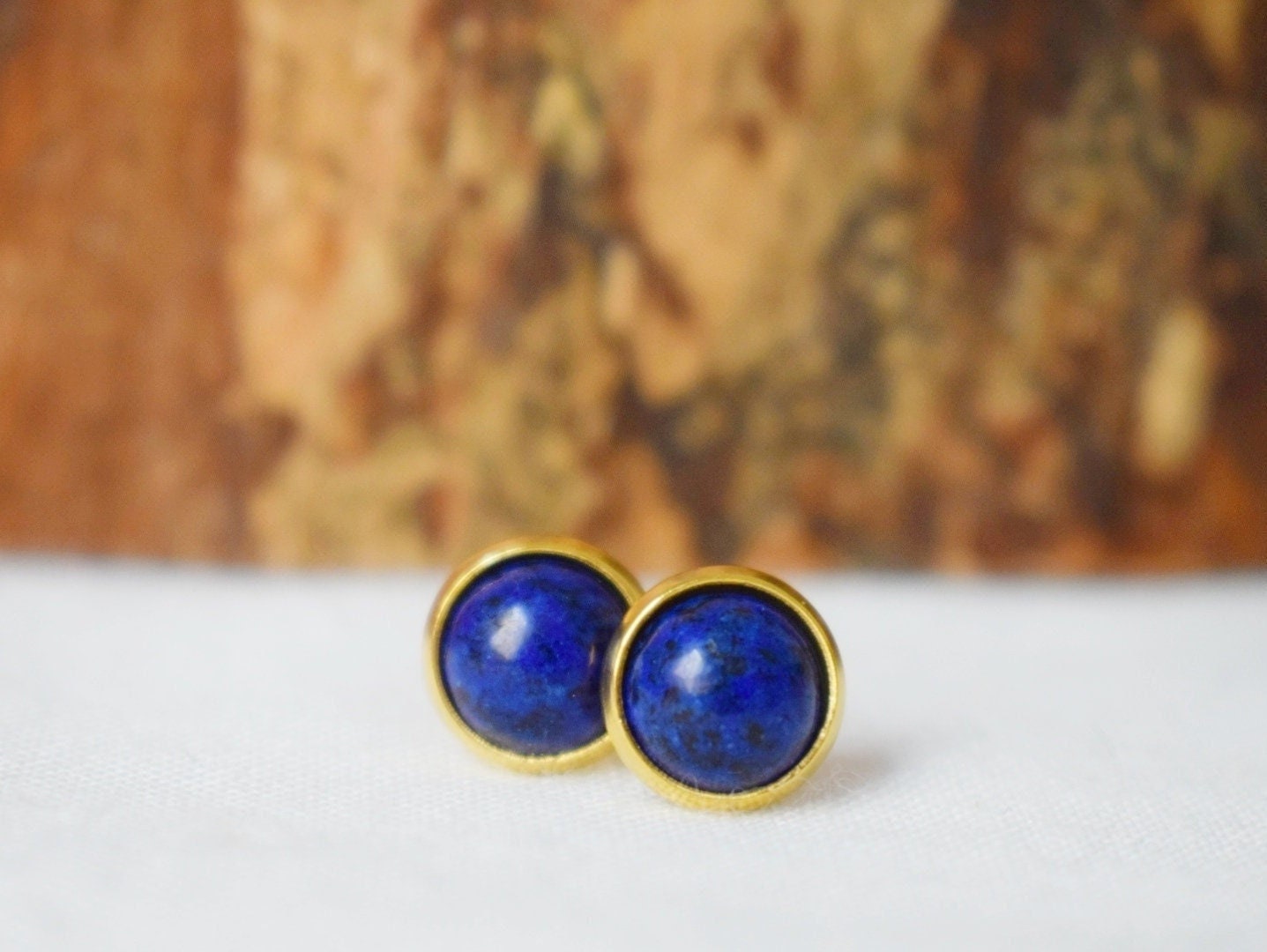 Lapis Stud Earrings Gold, Blue Lapis Earrings Gold, Round, Minimalist, 8mm, Lapis Lazuli Jewelry, September Birthstone, Handmade Jewelry