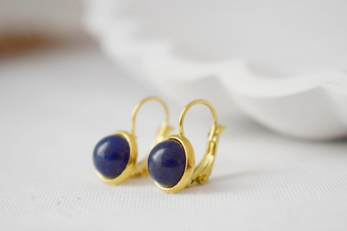 Small Lapis Lazuli Dangle Earrings, Blue Gemstone Leverback Earrings, September Birthstone Jewelry, Golden Earrings for Women, Handmade Gift