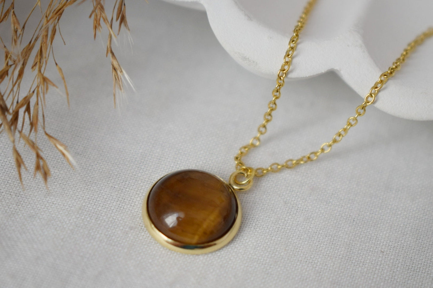 Tiger Eye Necklace, Gemstone Pendant For Women, Tiger's eye Brown Gold, Tigers Eye Jewelry, Round Necklace, Jewelry GiftBest christmas gift