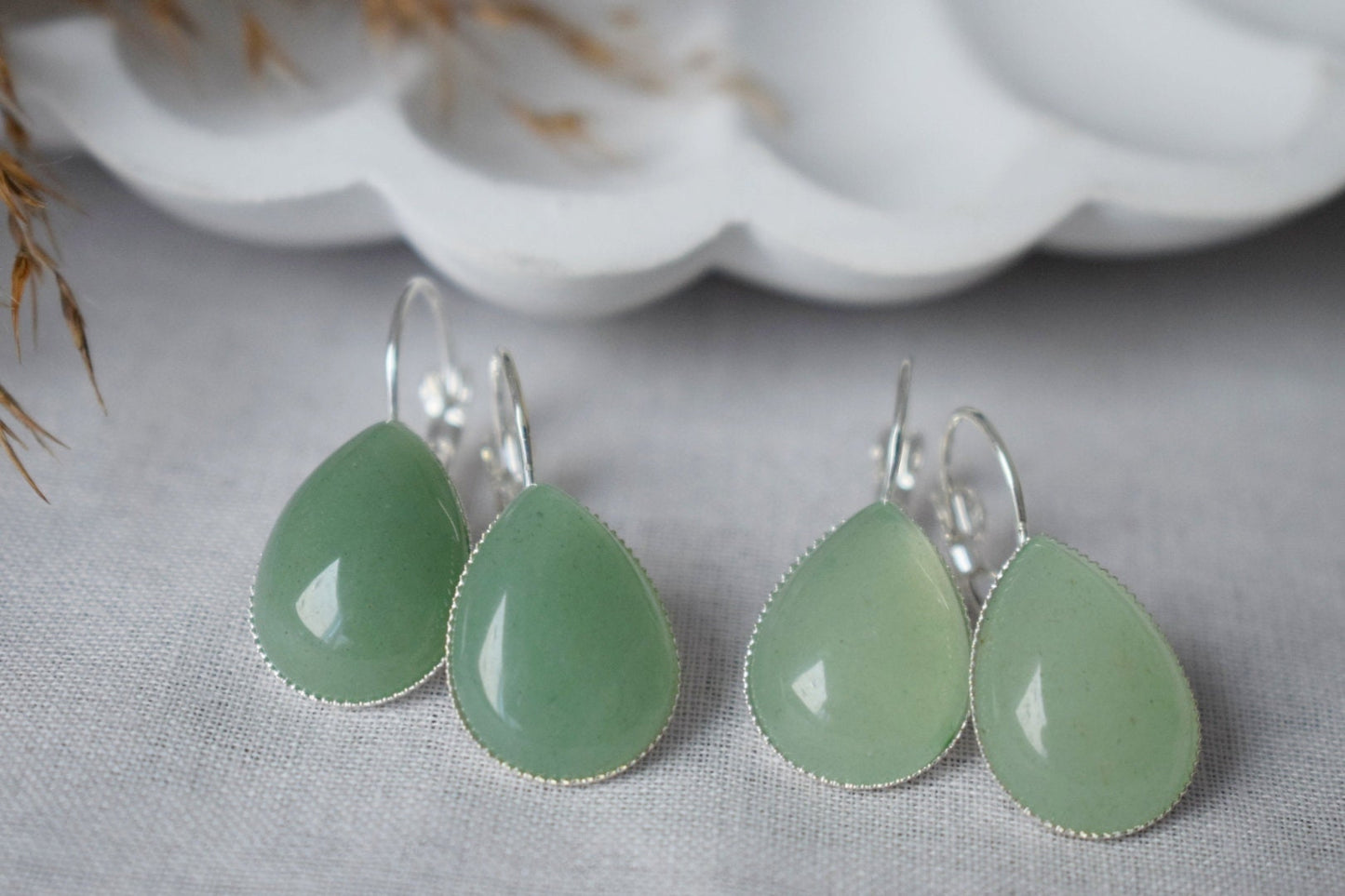 Green aventurine earrings, Teardrop gemstone dangle earrings, Aventurine drop lever back earrings, Hanging earrings, Jewelry gift for her