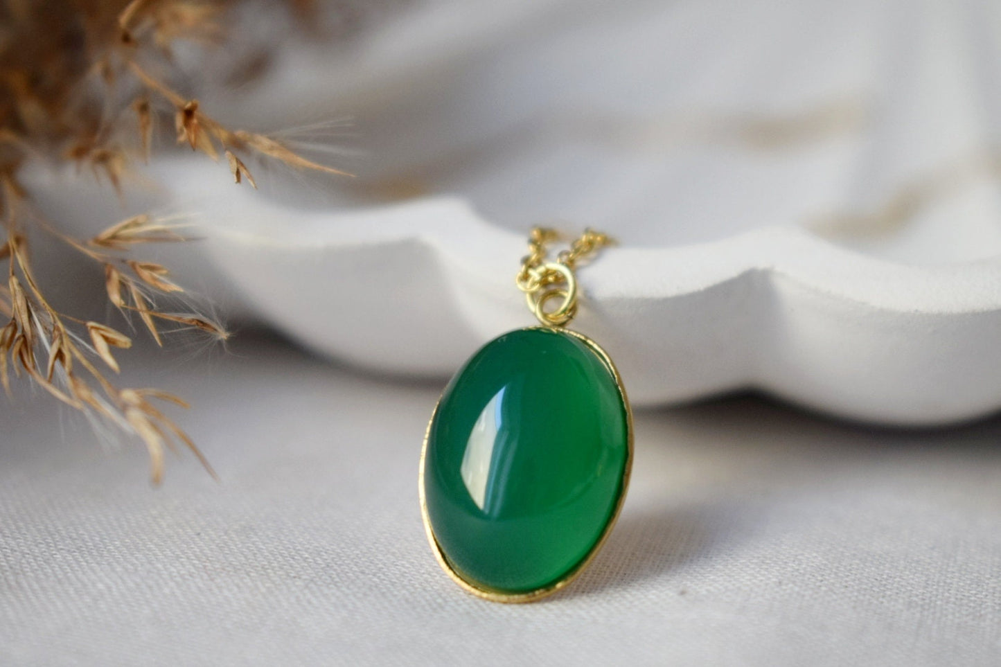 Green Agate Necklace Gold, Oval Gemstone Pendant Necklace For Women, Long Green Stone Statement Necklace, Agate Jewelry, Gift For Her
