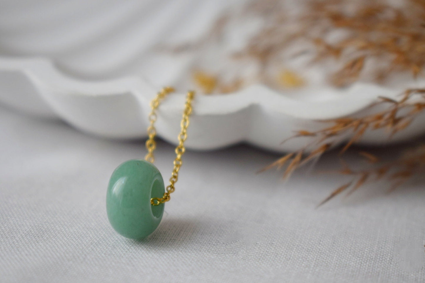 Necklace Green Aventurine Donut Pendant, Green Gemstone, Minimalist Stone Gold Necklace, Donut necklace, Aventurine Jewelry, Gift For Her