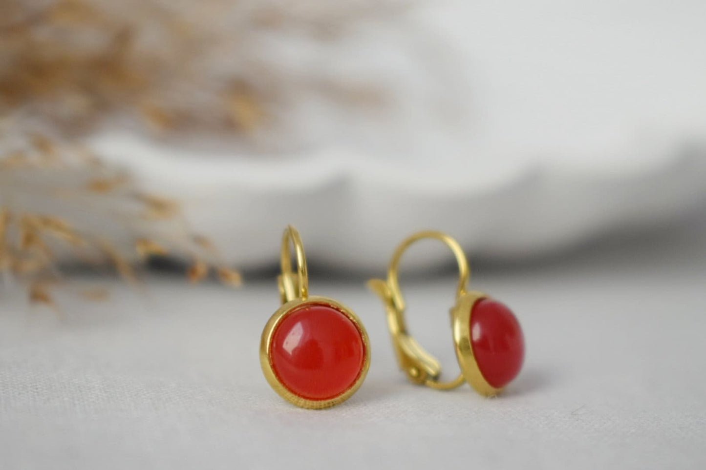 Small Red Jade Dangle Earrings, Gemstone Hanging Earrings, Stainless Steel, Red Stone Earrings, Jade Jewelry, Christmas Gift for Her