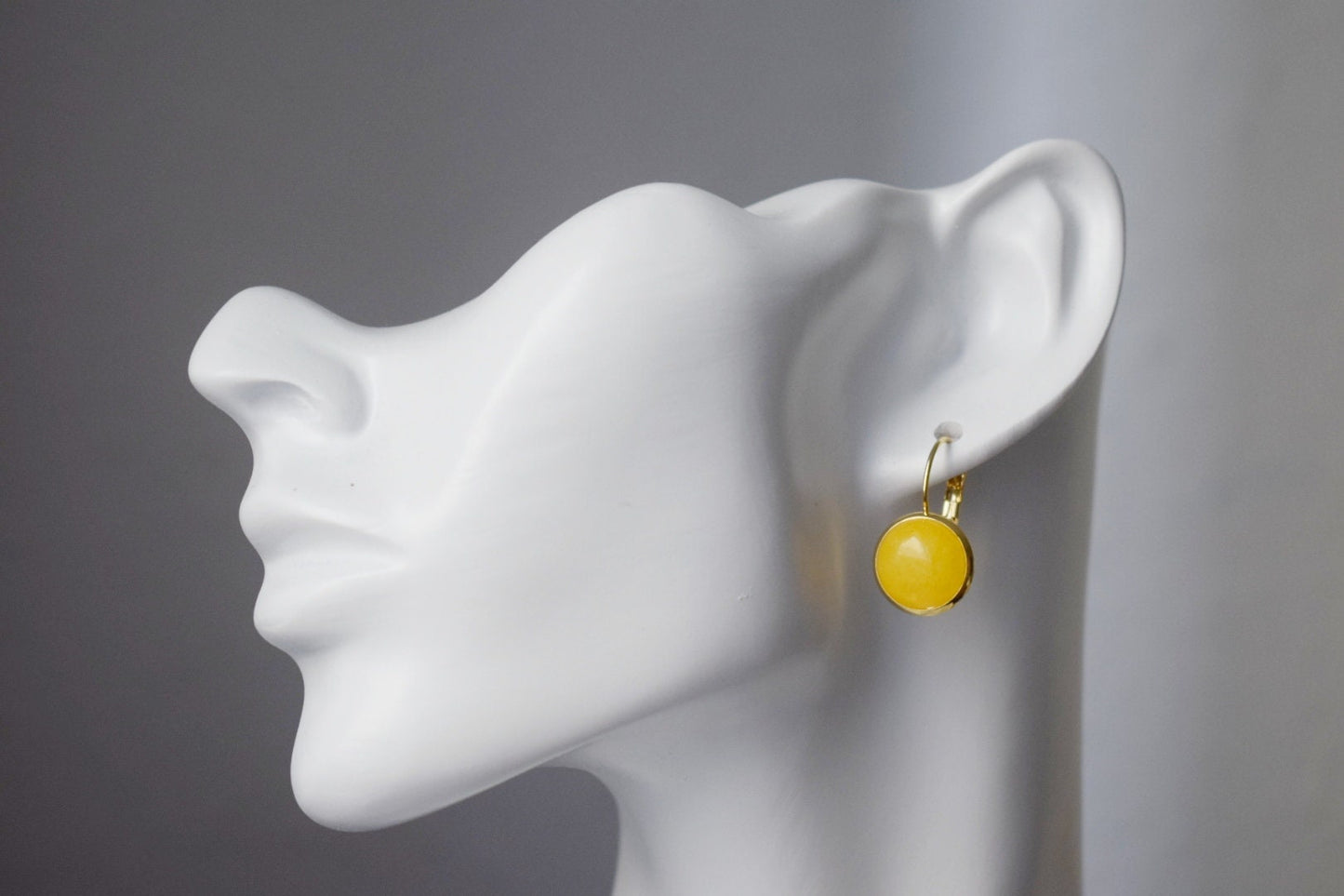 Yellow jade earrings gold, Gemstone drop and dangle earrings, Yellow stone lever back earrings, Hanging earrings, Jewelry gift for women
