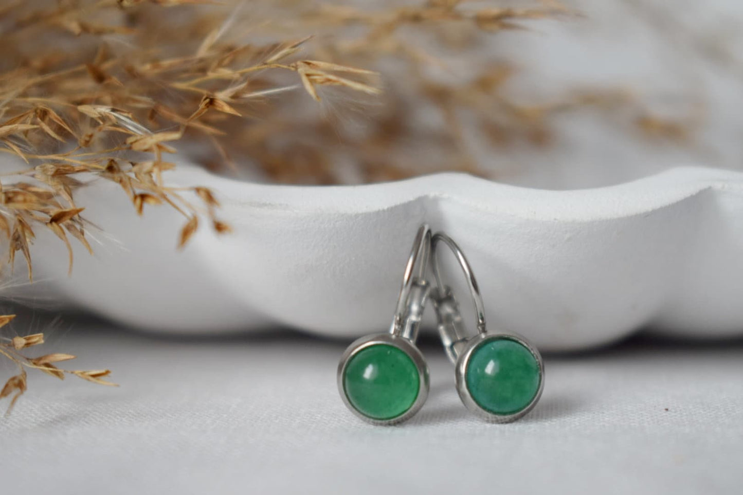 Small green aventurine hanging earrings silver, minimalist, 6mm gemstone earrings, aventurine jewelry, green dangle earrings, gift for her