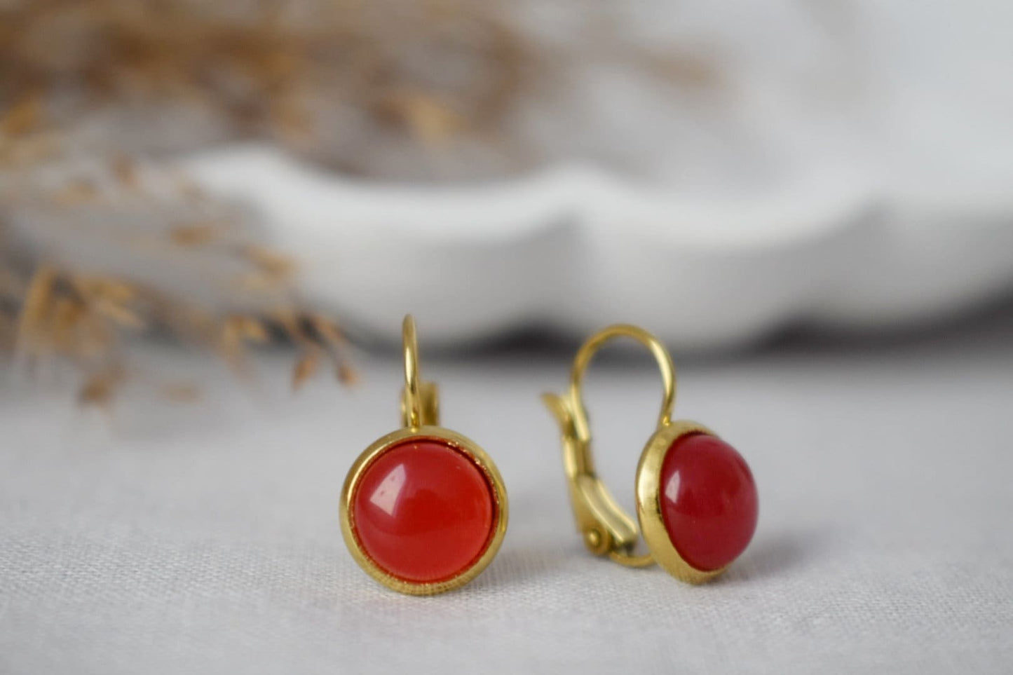 Small Red Jade Dangle Earrings, Gemstone Hanging Earrings, Stainless Steel, Red Stone Earrings, Jade Jewelry, Christmas Gift for Her