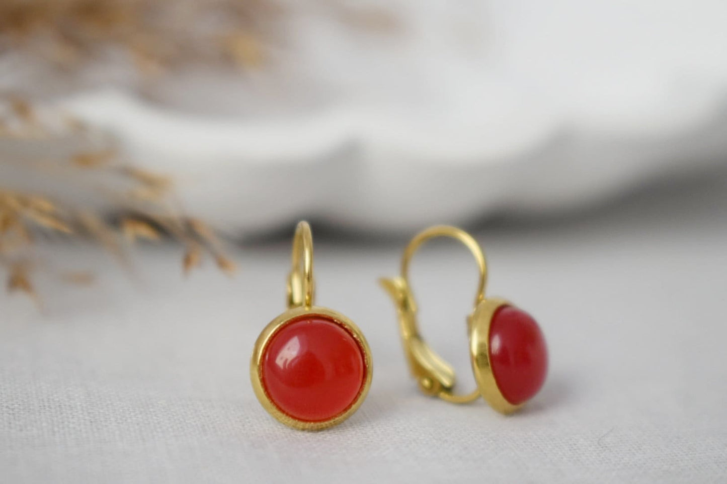 Small Red Jade Dangle Earrings, Gemstone Hanging Earrings, Stainless Steel, Red Stone Earrings, Jade Jewelry, Christmas Gift for Her