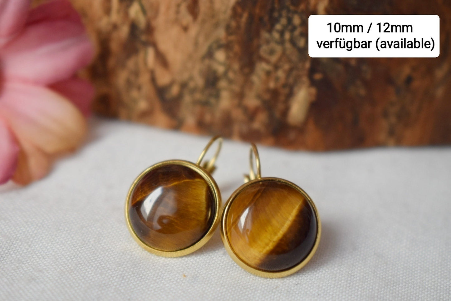 Tigers eye dangle earrings with 12mm round stainless steel lever back earrings, Gemstone jewelry gift for her, Best mother's day gift