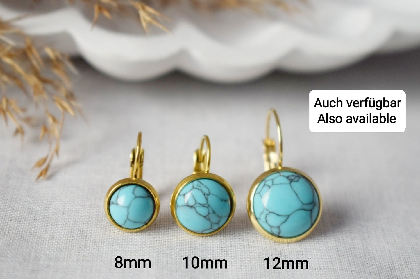 Turquoise earrings dangle, Round Blue Gemstone Hanging Earrings, Boho Jewelry women, Gift For Her