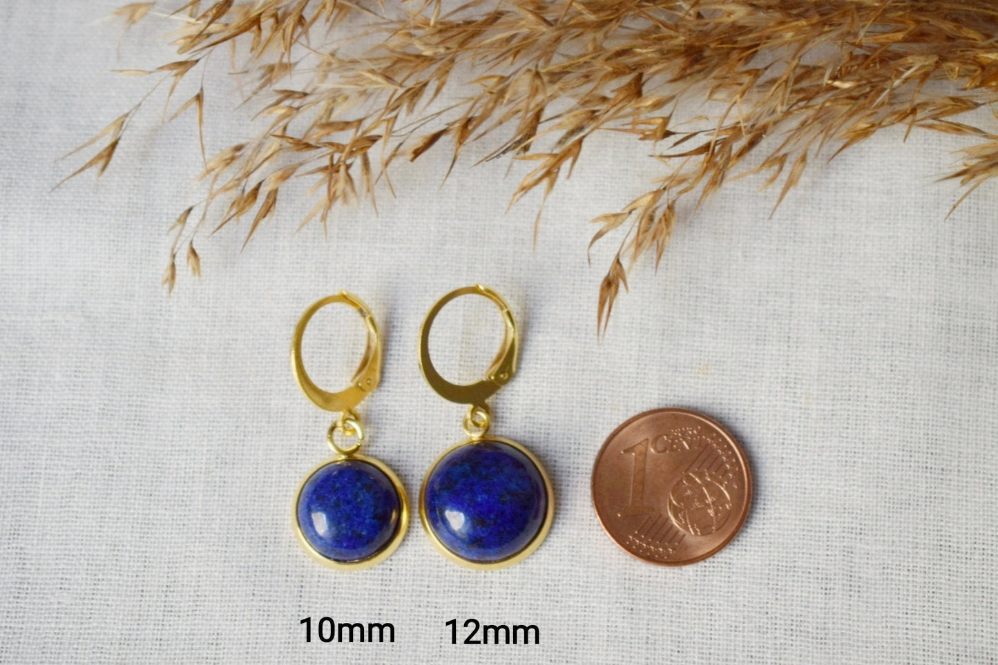 Lapis Lazuli Earrings Dangle, Huggie Blue Lapis Hanging Earrings, 24k Gold Plated, Round, 12mm, September Birthstone Jewelry, Gift for her
