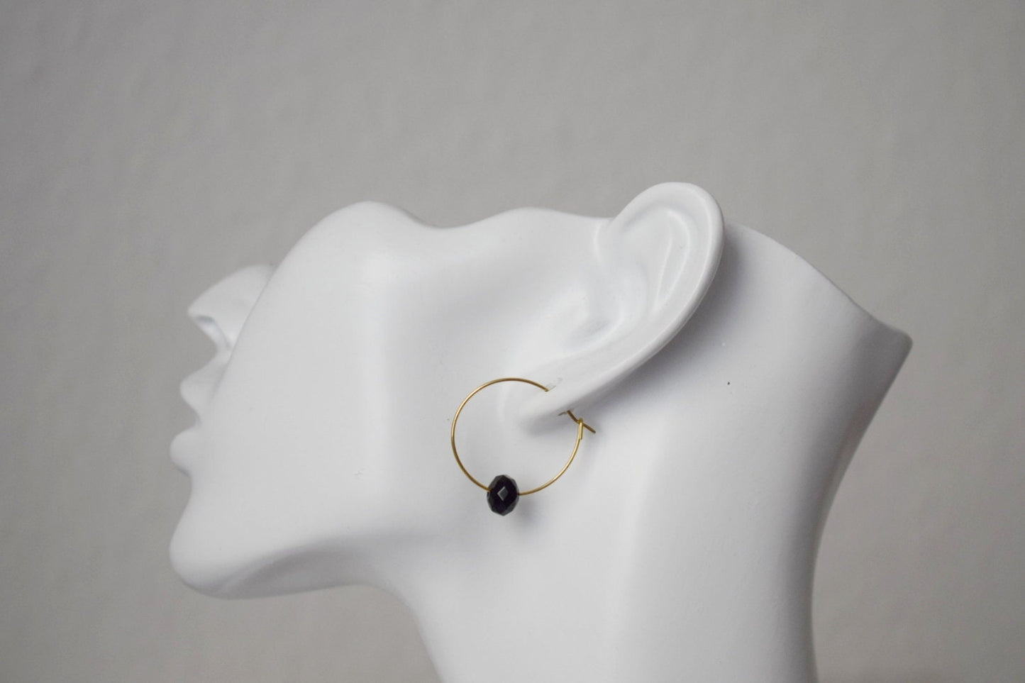 Black jade hoop earrings, 18k gold plated stainless steel, Boho gemstone hoops, Black stone hoop earrings, Minimalist hoops, Jade jewelry