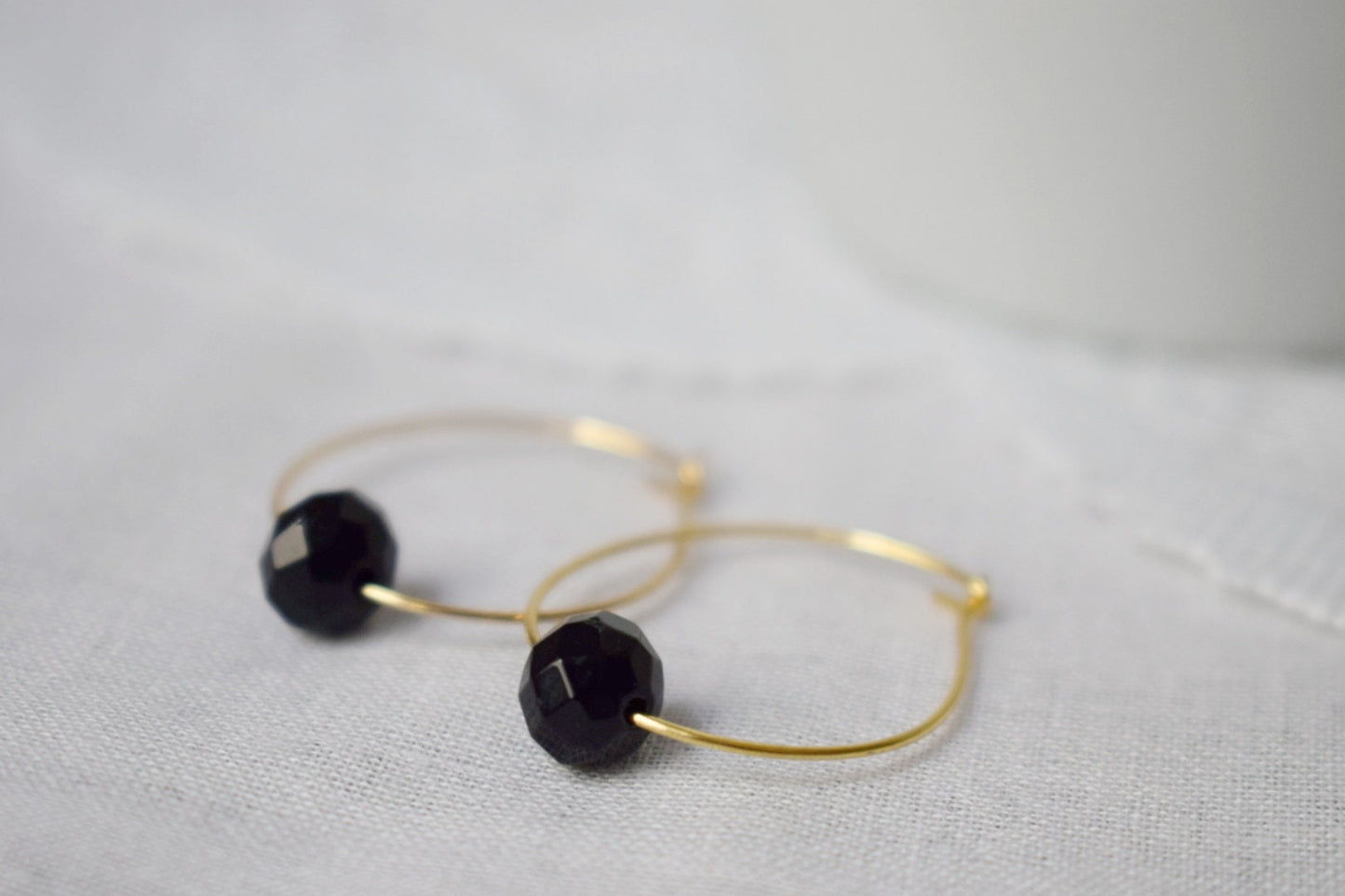 Black jade hoop earrings, 18k gold plated stainless steel, Boho gemstone hoops, Black stone hoop earrings, Minimalist hoops, Jade jewelry