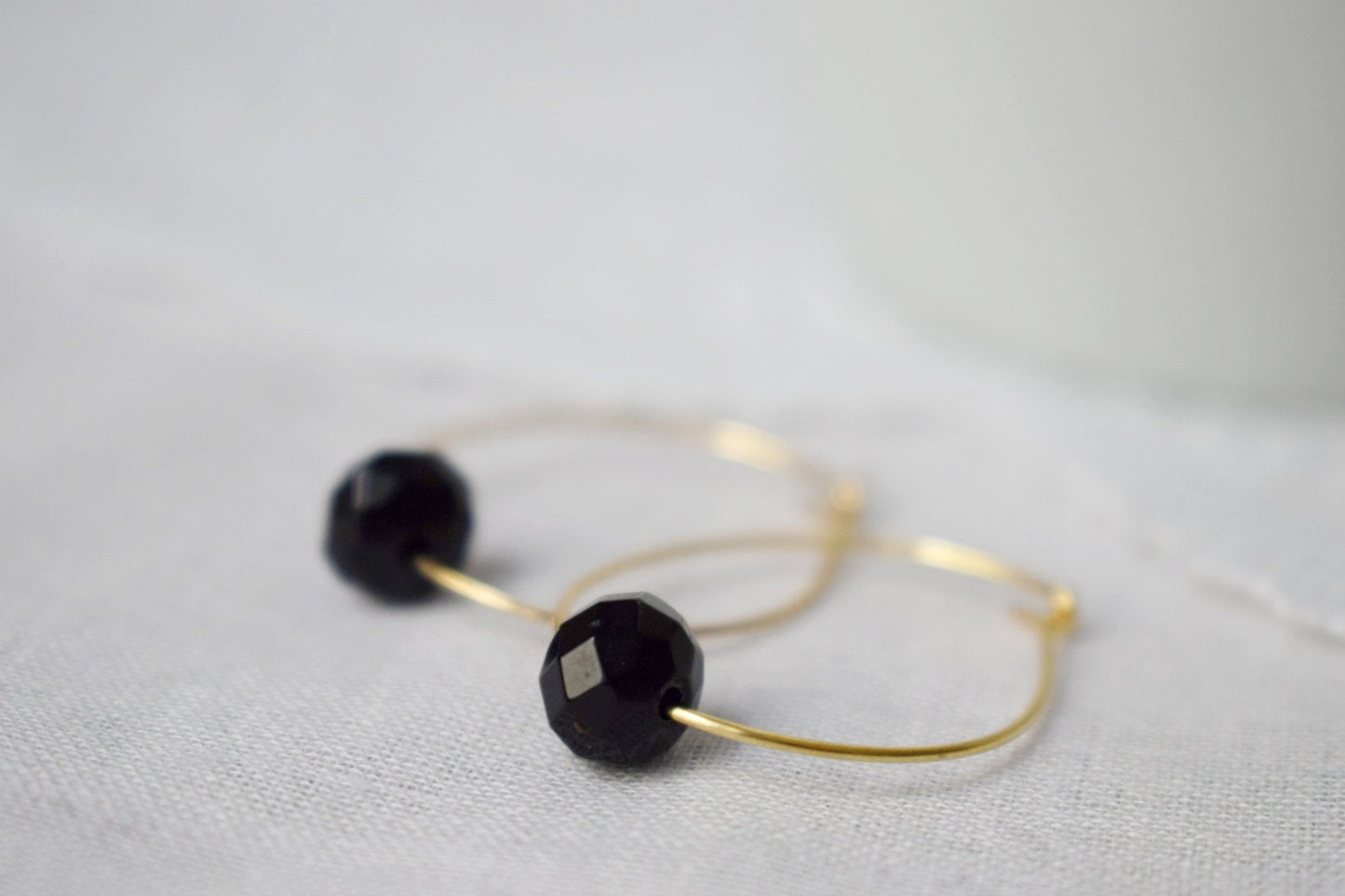 Black jade hoop earrings, 18k gold plated stainless steel, Boho gemstone hoops, Black stone hoop earrings, Minimalist hoops, Jade jewelry