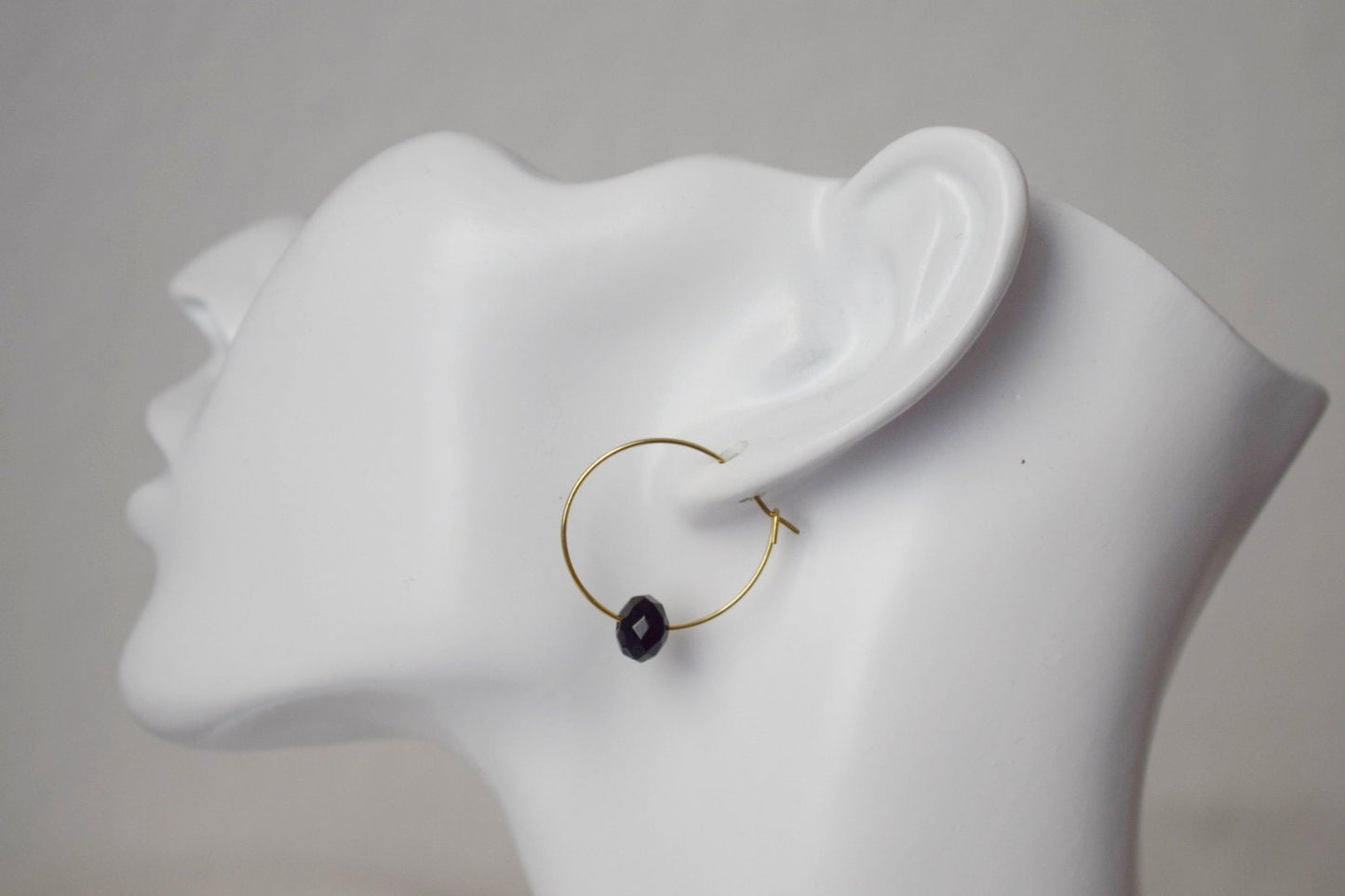 Black jade hoop earrings, 18k gold plated stainless steel, Boho gemstone hoops, Black stone hoop earrings, Minimalist hoops, Jade jewelry