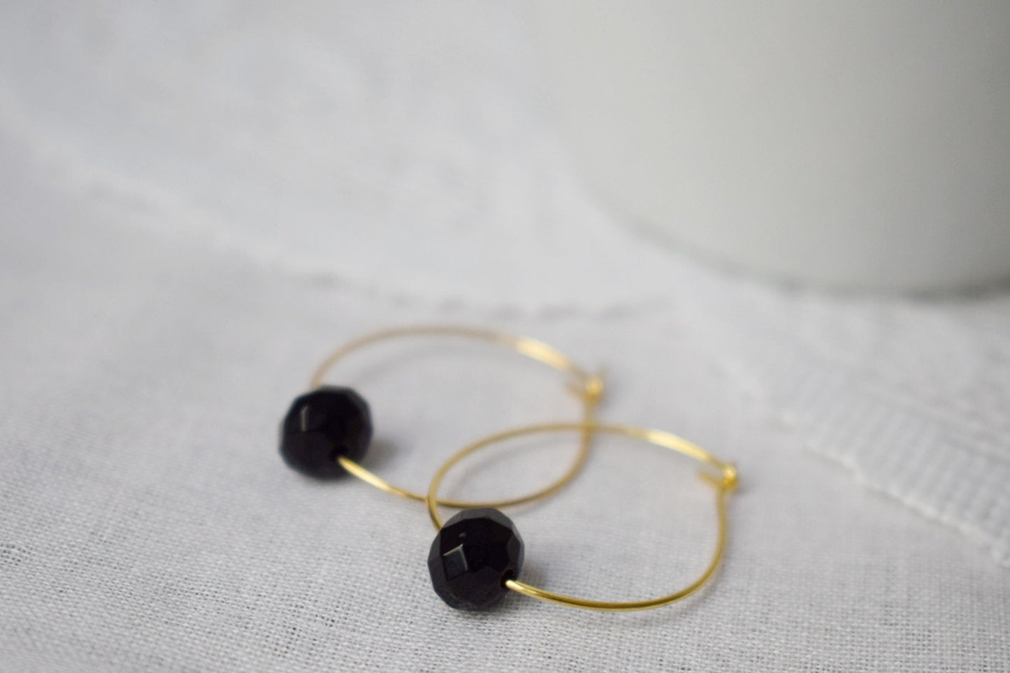 Black jade hoop earrings, 18k gold plated stainless steel, Boho gemstone hoops, Black stone hoop earrings, Minimalist hoops, Jade jewelry