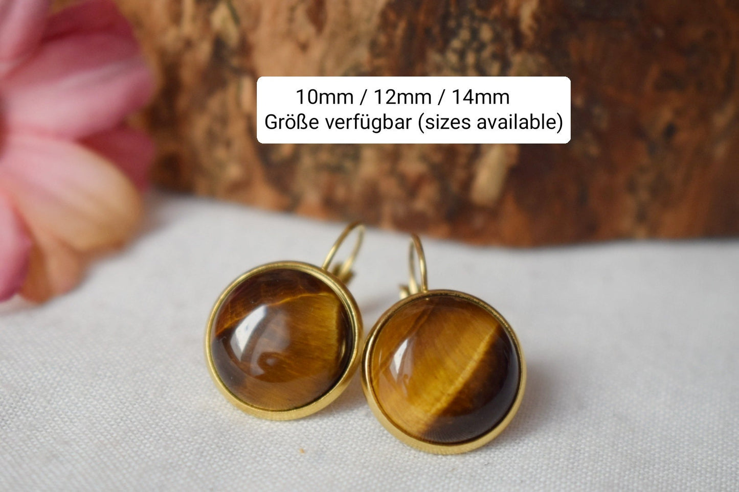 Tiger Eye Necklace Gold With Pendant For Women, Gemstone, Tigers Eye Jewelry, Round, Cabochon, Stainless Steel, Stone Necklace, Gift For Her