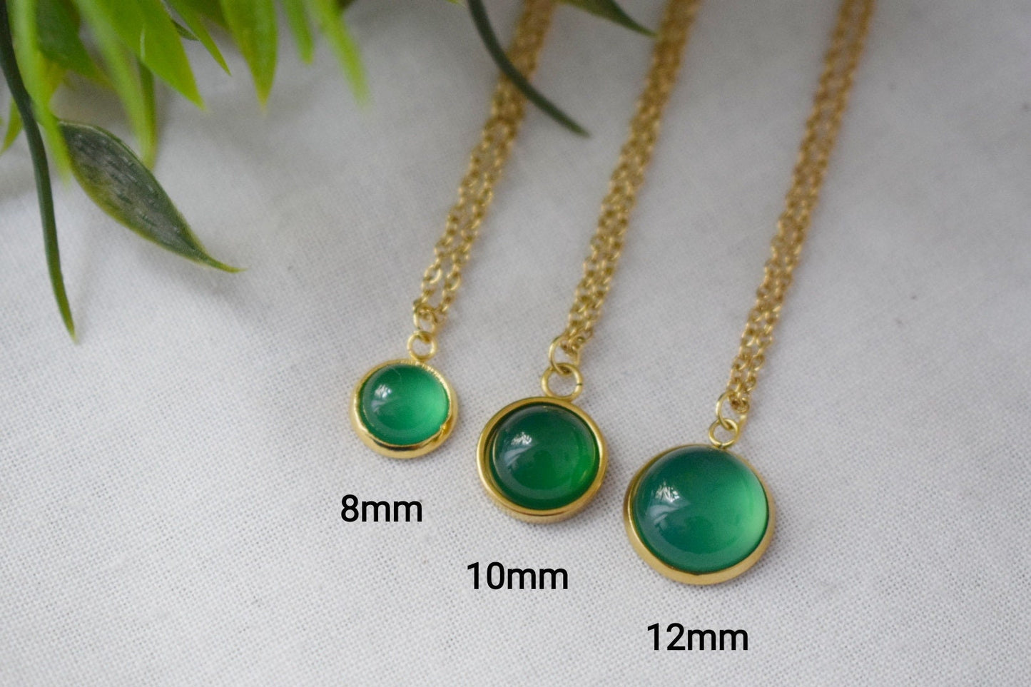 Green agate earrings, Small gemstone dangle earrings, Round 24k gold plated stainless steel pendant huggies, Minimalist jewelry gift for her