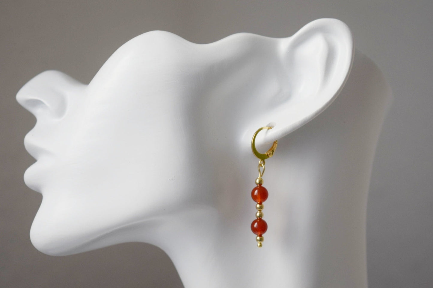 Carnelian Dangle Earrings, Red Orange Carnelian Gemstone Huggie earrings, Gold Plated Stainless Steel Jewelry, Natural Stone, Gift For Her