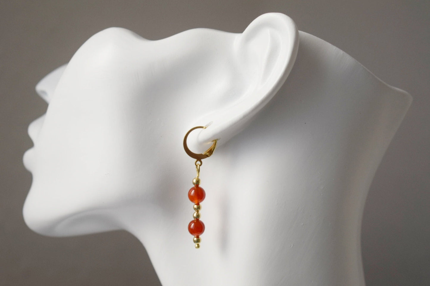 Carnelian Dangle Earrings, Red Orange Carnelian Gemstone Huggie earrings, Gold Plated Stainless Steel Jewelry, Natural Stone, Gift For Her