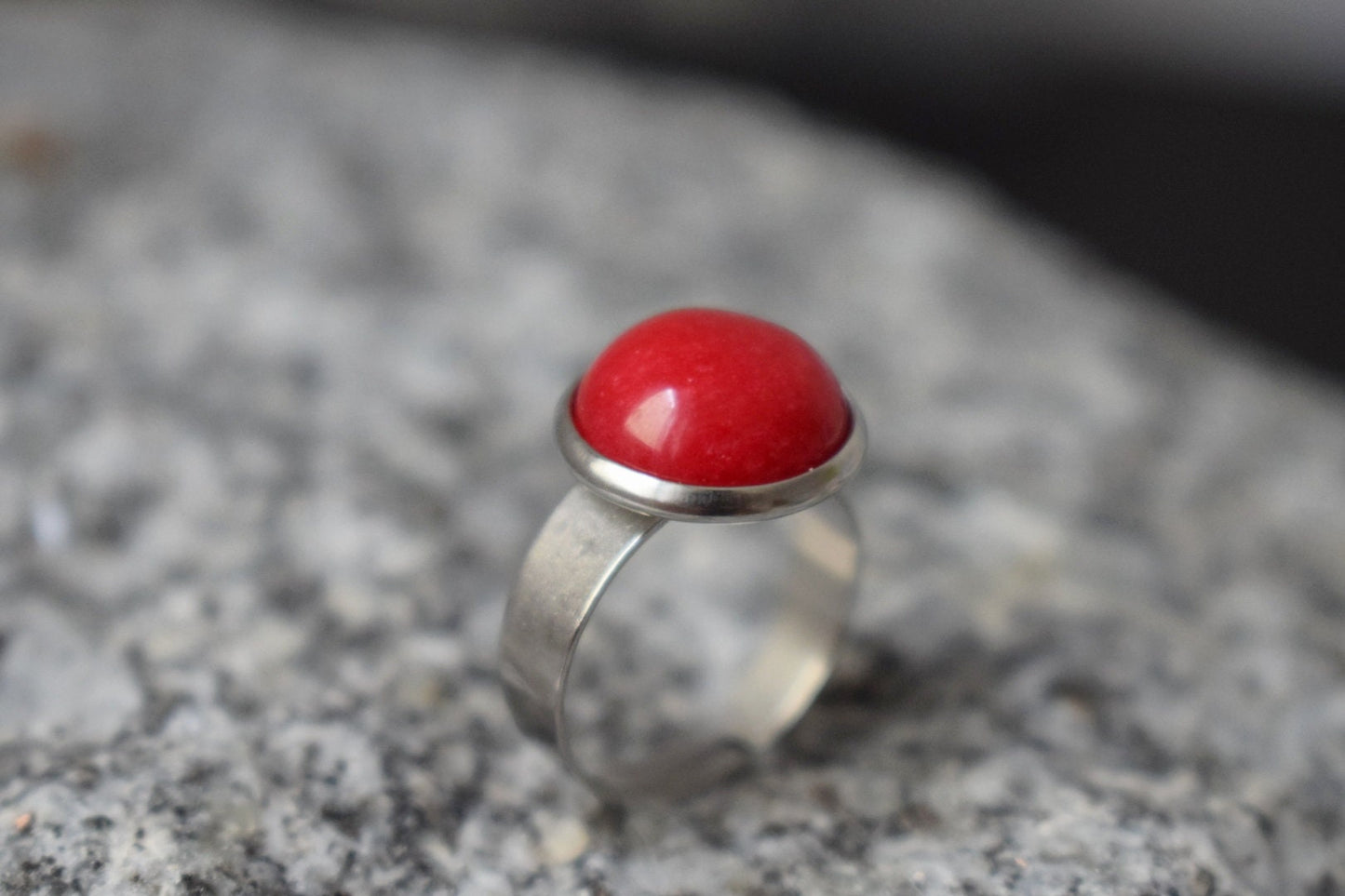 Red jade ring, Gemstone ring, Red statement ring, Adjustable round ring, Red stone ring, Jade jewelry, Everyday simple Ring, Gift for her