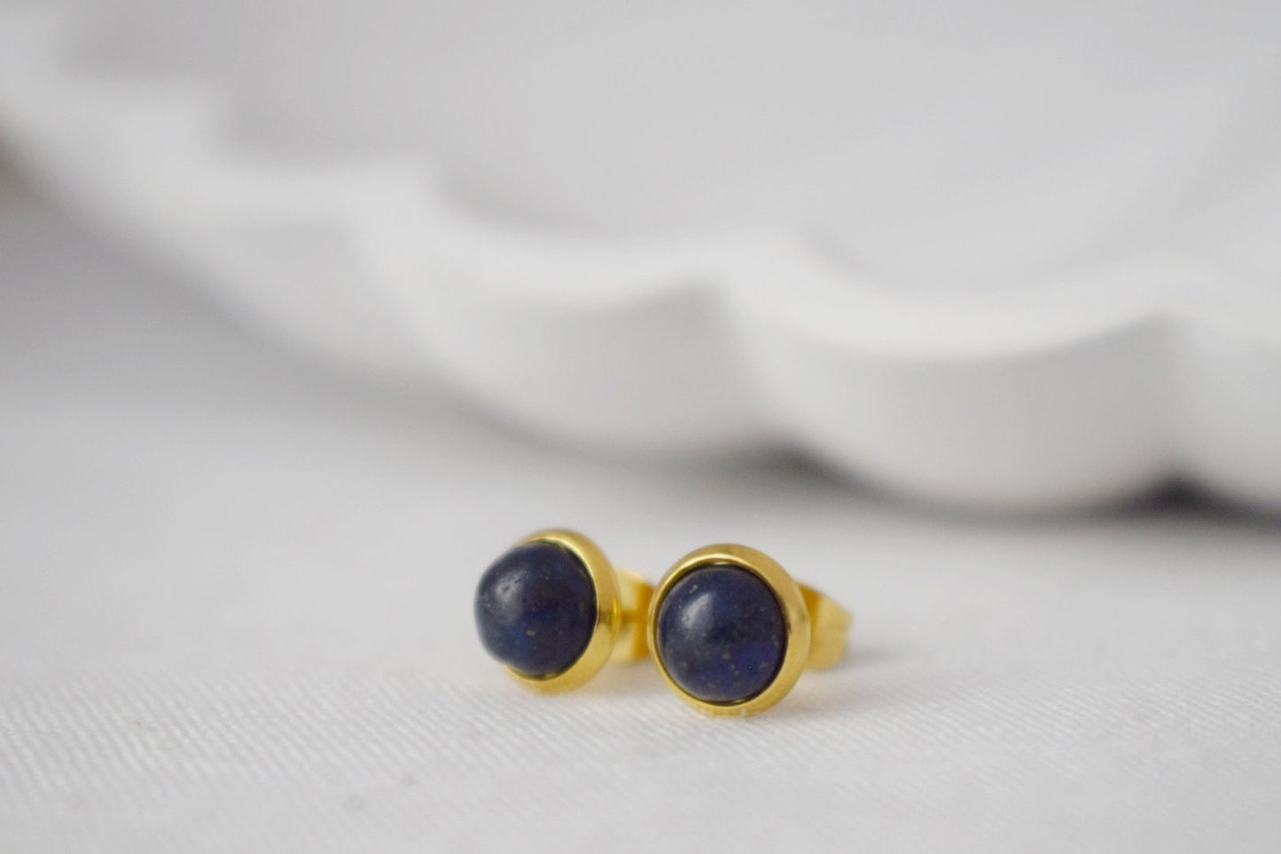 Lapis Stud Earrings Gold, Blue Lapis Earrings Gold, Round, Minimalist, 8mm, Lapis Lazuli Jewelry, September Birthstone, Handmade Jewelry