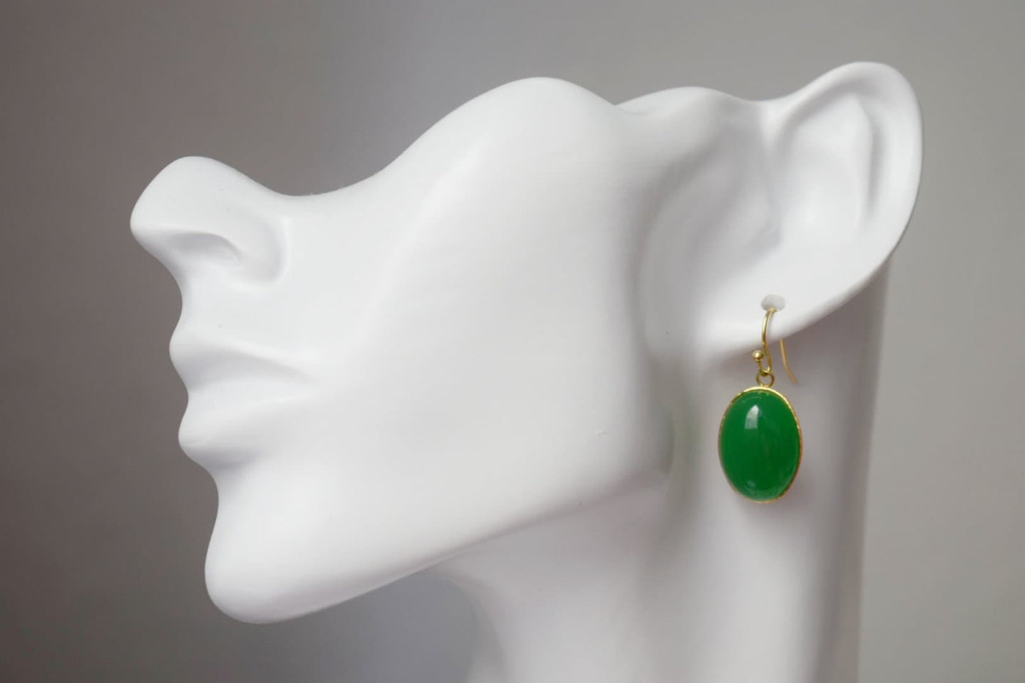 Green jade earrings gold, Statement oval dangle earrings, Green gemstone drop earrings, Stone hanging pendant earrings, Jewelry gift for her