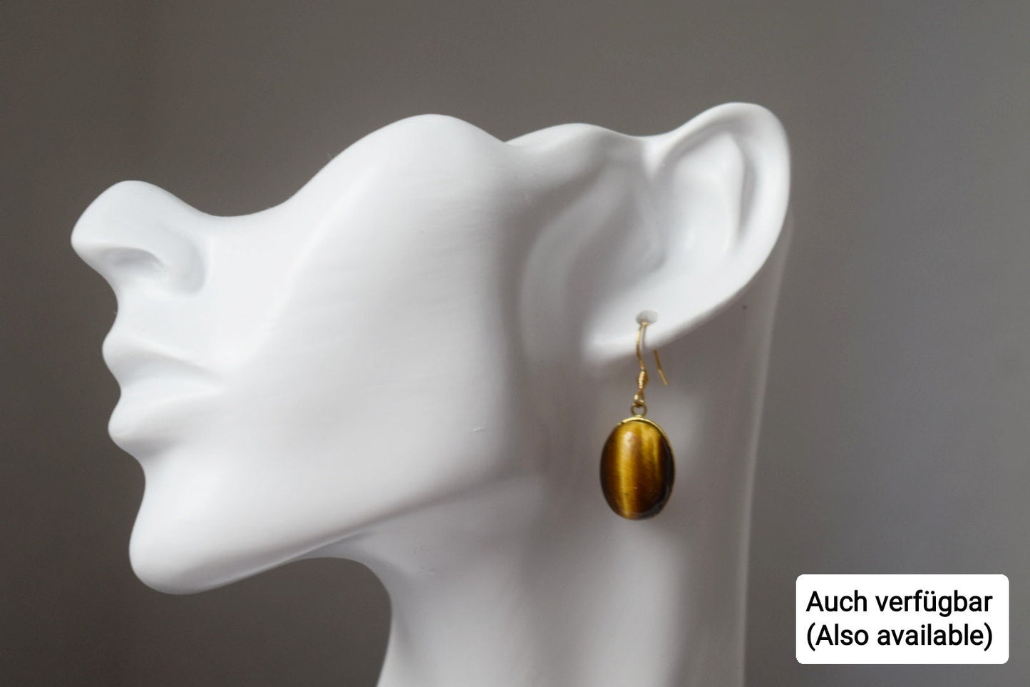 Necklace Oval Tiger Eye Gemstone Pendant, Tigers Eye Gold Plated Stainless Steel Jewelry, Long Brown Gold Birthstone, Christmas Gift For Her