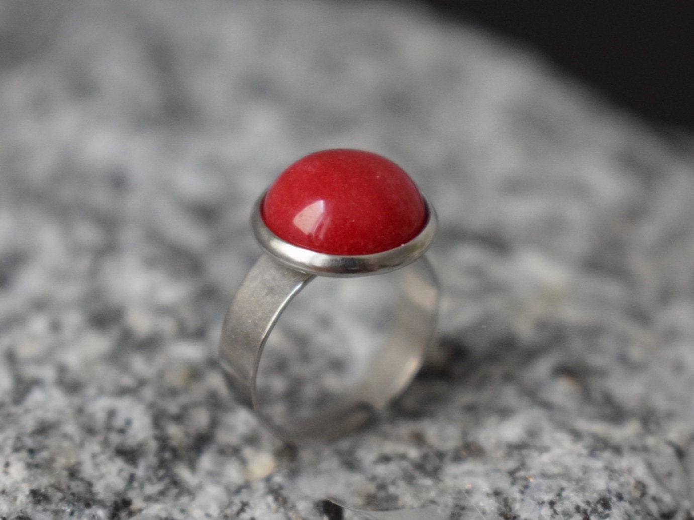 Red jade ring, Gemstone ring, Red statement ring, Adjustable round ring, Red stone ring, Jade jewelry, Everyday simple Ring, Gift for her