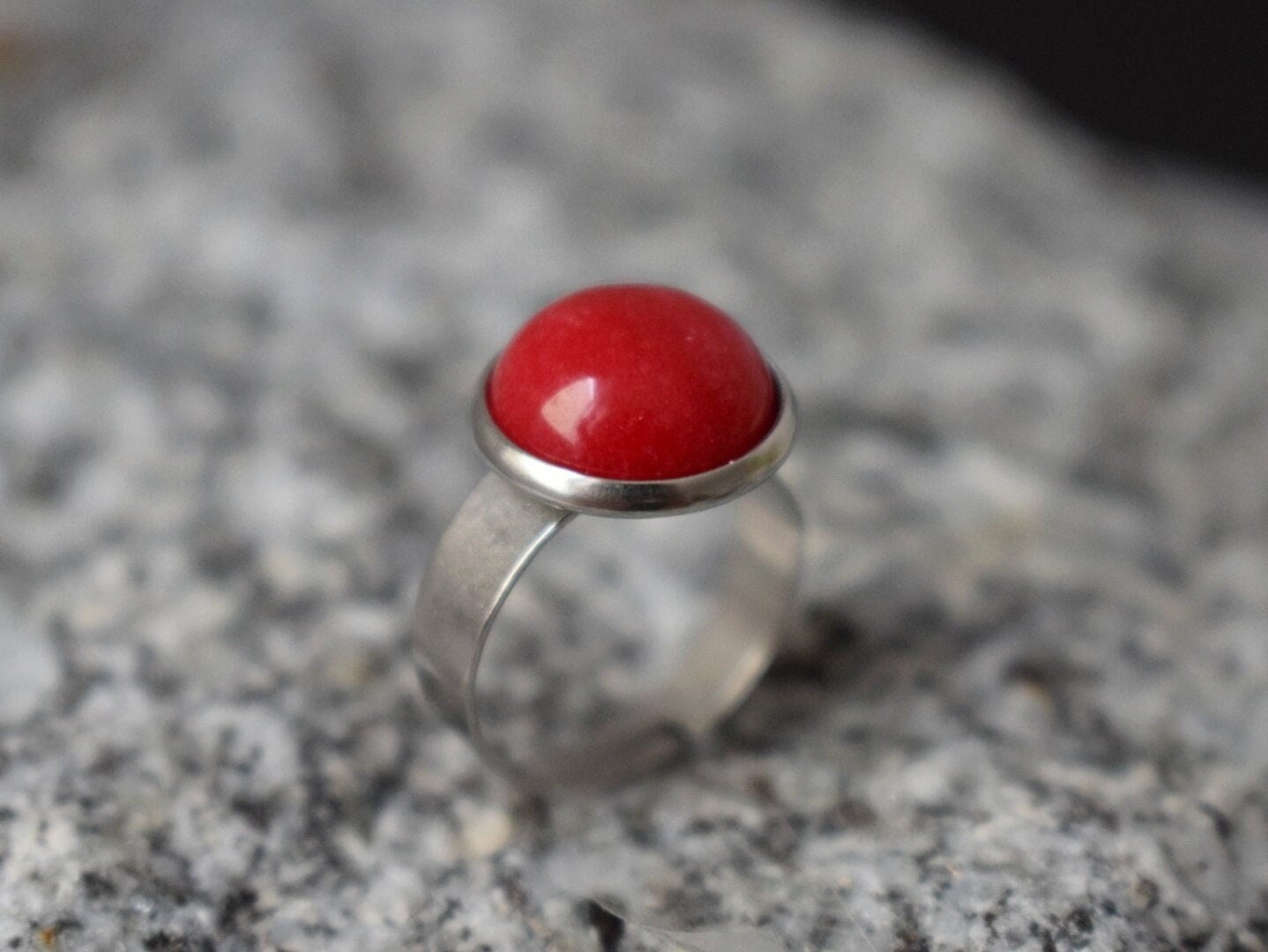 Red jade ring, Gemstone ring, Red statement ring, Adjustable round ring, Red stone ring, Jade jewelry, Everyday simple Ring, Gift for her