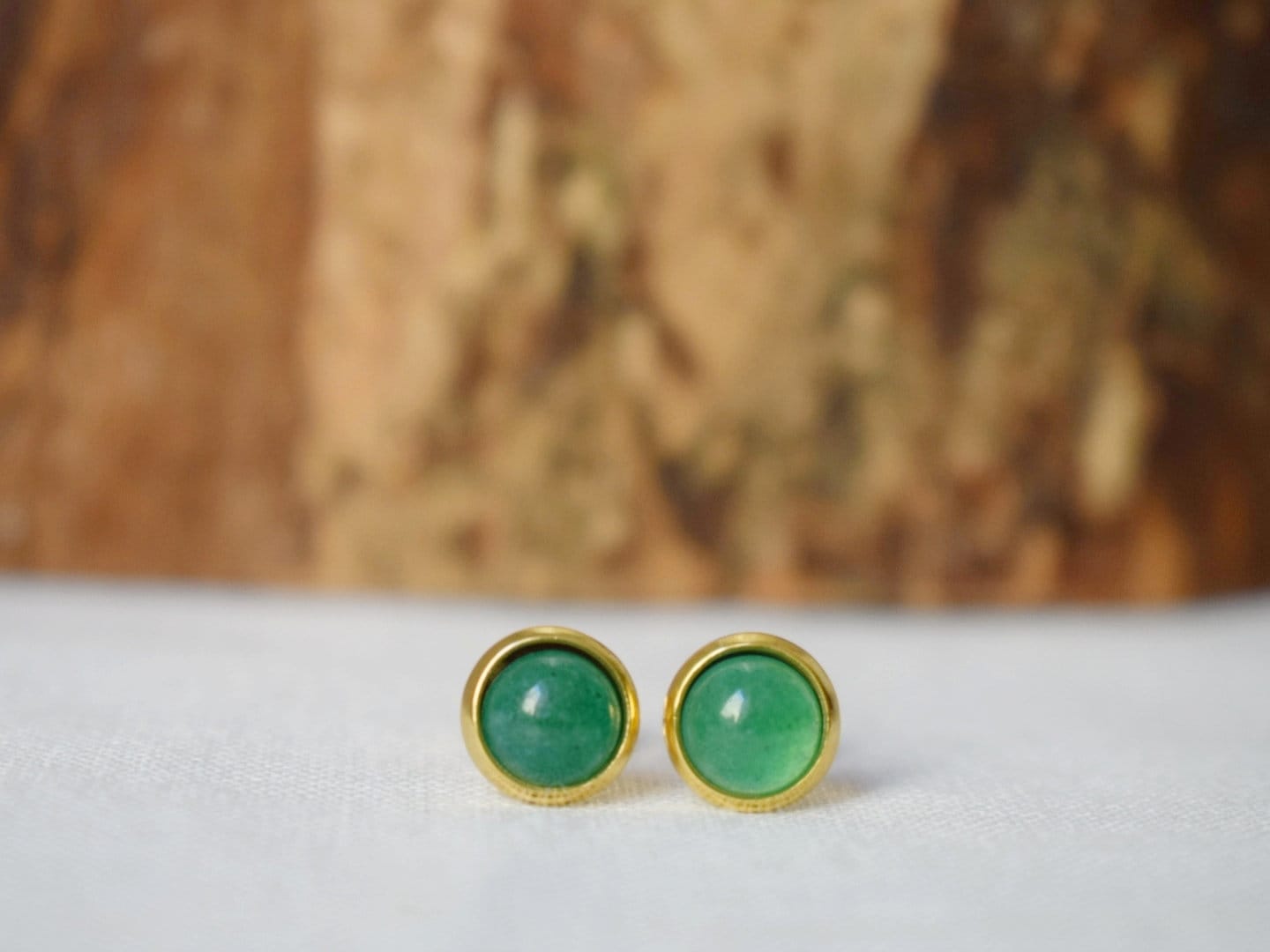 Mini Green Aventurine 6mm Stud Earrings, Gemstone Small Earrings, 18k Gold plated stainless steel, Minimalist, Birthstone Jewelry gift