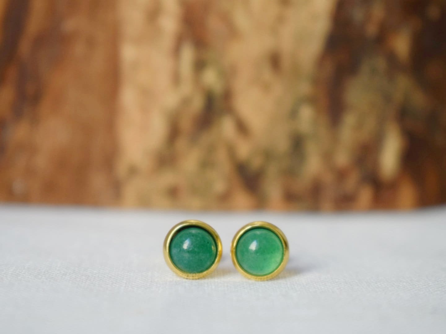 Mini Green Aventurine 6mm Stud Earrings, Gemstone Small Earrings, 18k Gold plated stainless steel, Minimalist, Birthstone Jewelry gift