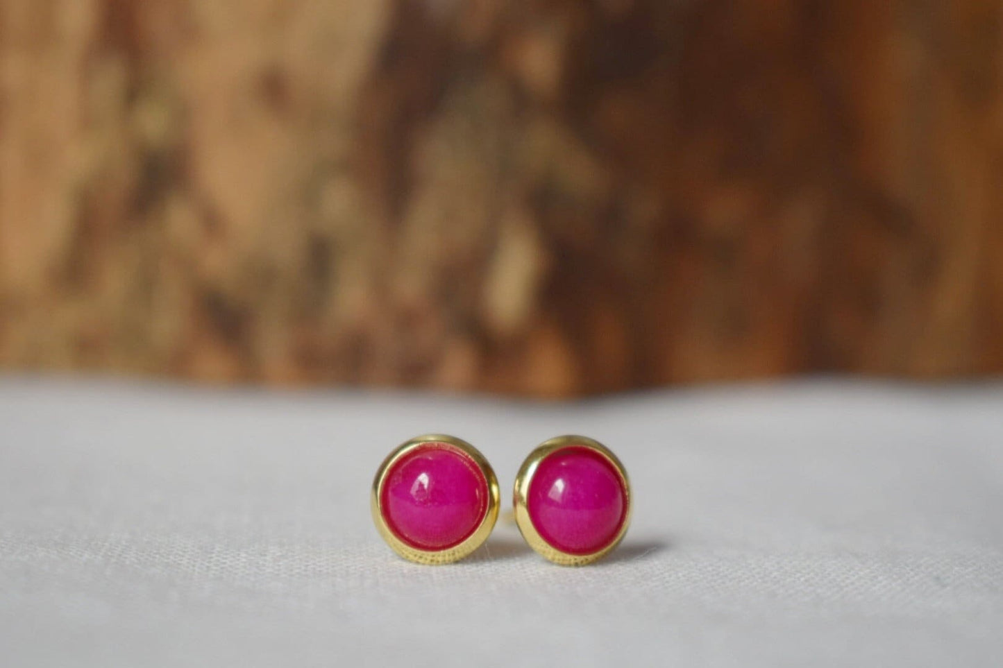 Mini pink jade stud earrings, 6mm Gemstone gold earrings, Small stone post earrings, Stainless steel, Jade jewelry, Handmade gift for her