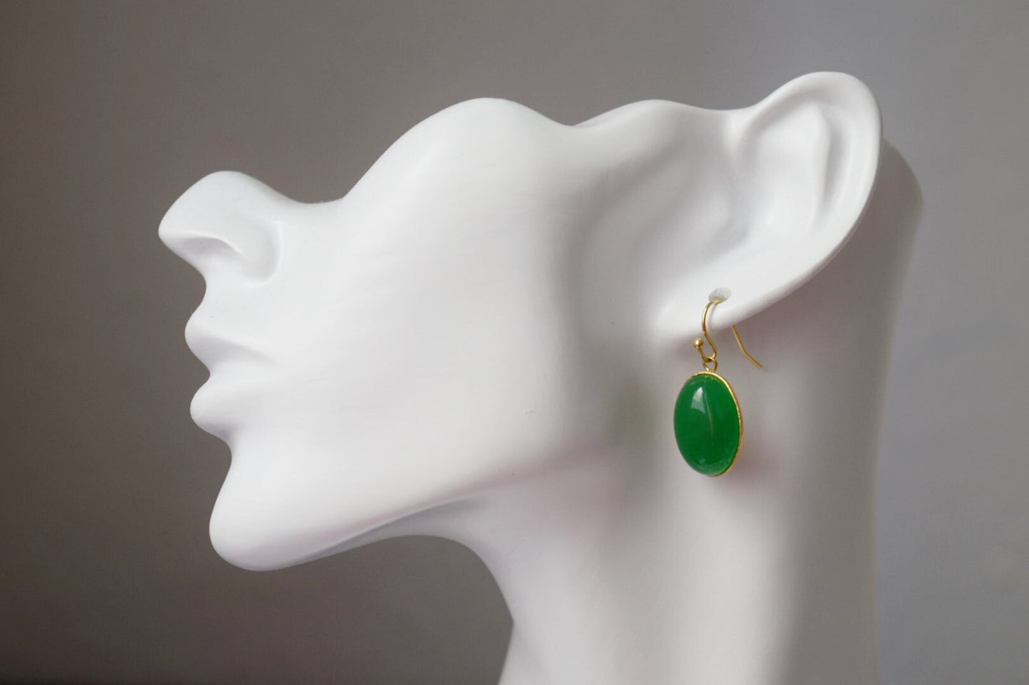 Green jade earrings gold, Statement oval dangle earrings, Green gemstone drop earrings, Stone hanging pendant earrings, Jewelry gift for her