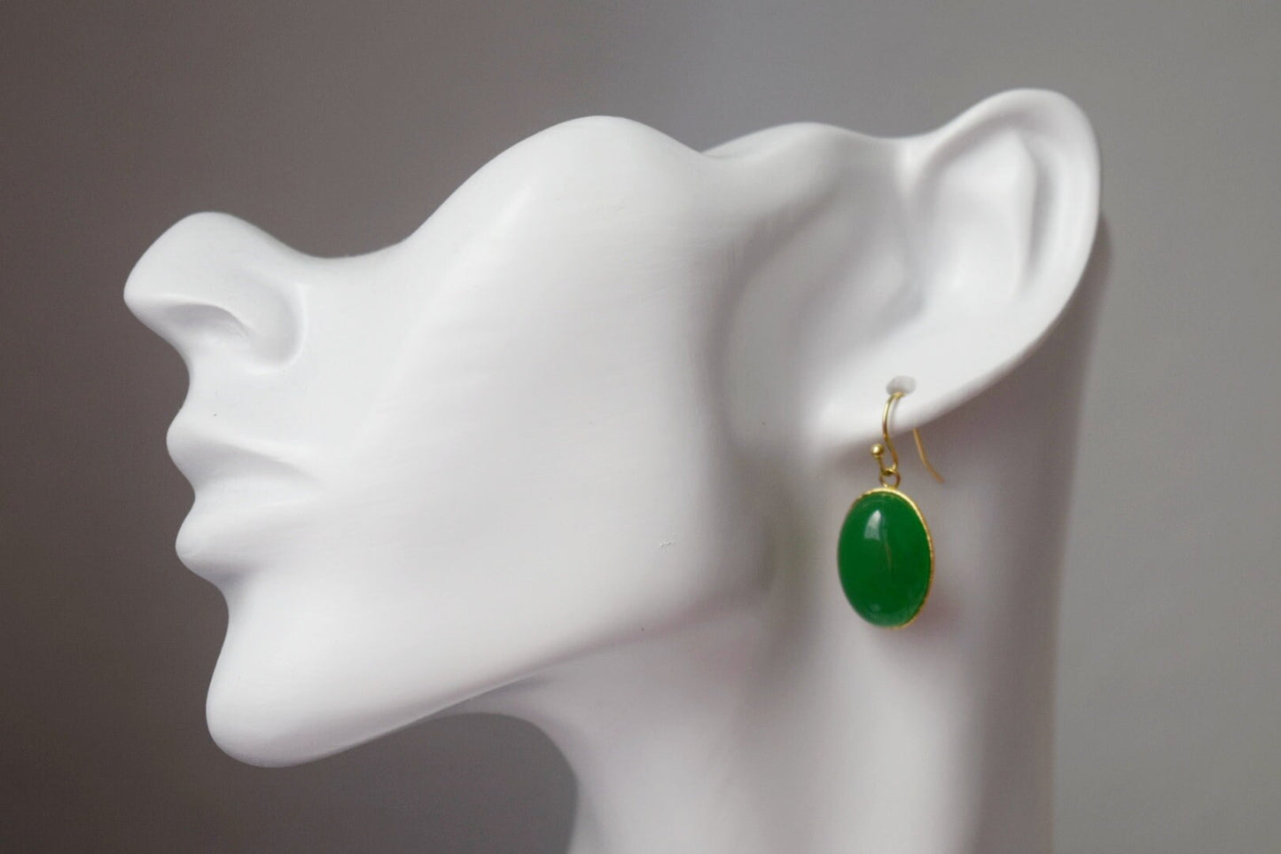 Green jade earrings gold, Statement oval dangle earrings, Green gemstone drop earrings, Stone hanging pendant earrings, Jewelry gift for her