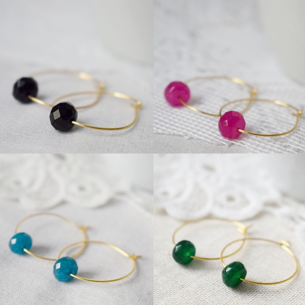 Black jade hoop earrings, 18k gold plated stainless steel, Boho gemstone hoops, Black stone hoop earrings, Minimalist hoops, Jade jewelry