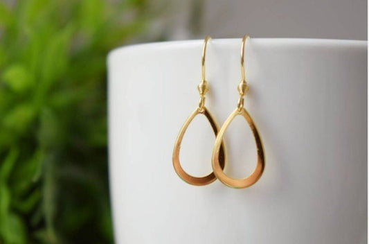 Teardrop earrings, Minimalist, Geometric hanging dangle and drop earrings, Gold plated stainless steel, Birthday small jewelry gift women