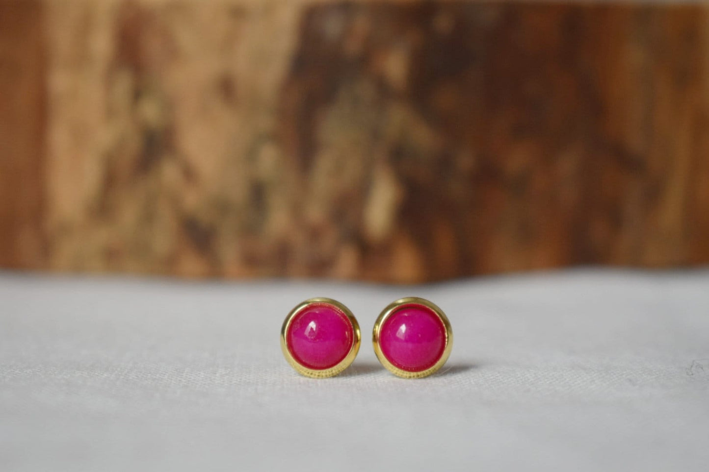 Mini pink jade stud earrings, 6mm Gemstone gold earrings, Small stone post earrings, Stainless steel, Jade jewelry, Handmade gift for her