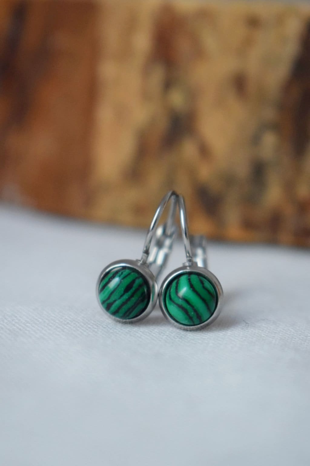 Malachite Dangle Earrings, Green Gemstone Earrings, 10mm Lever back Earrings, Small Boho Earrings, Malachite Jewelry, Gift For Her