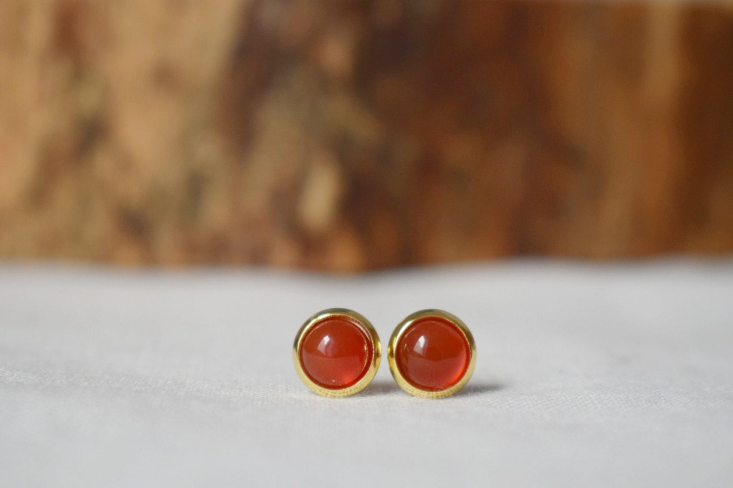 Mini carnelian stud earrings, Gold gemstone earrings, Small round studs, Stainless steel, Red, Carnelian jewelry, Christmas gift for her