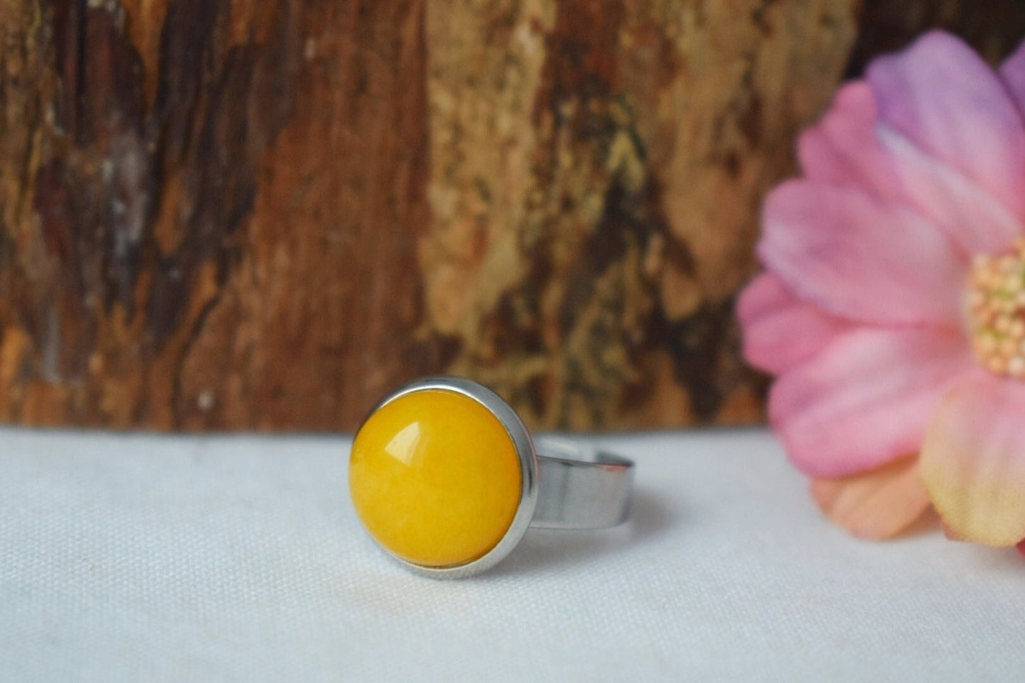 Yellow jade ring, Gemstone ring, Statement ring, Everyday yellow round ring, Adjustable ring stone, Yellow Jade jewelry, Gift for her