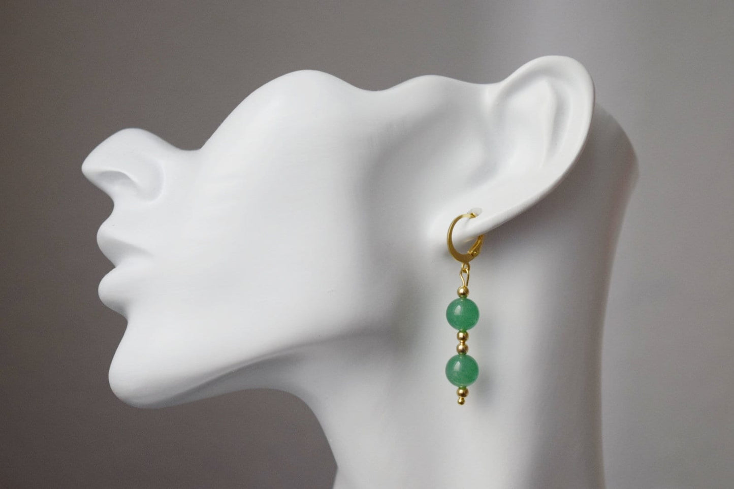 Green aventurine earrings, Green huggies, Gemstone gold dangle earrings, Green beads earrings, Hanging stone earrings, Aventurine jewelry