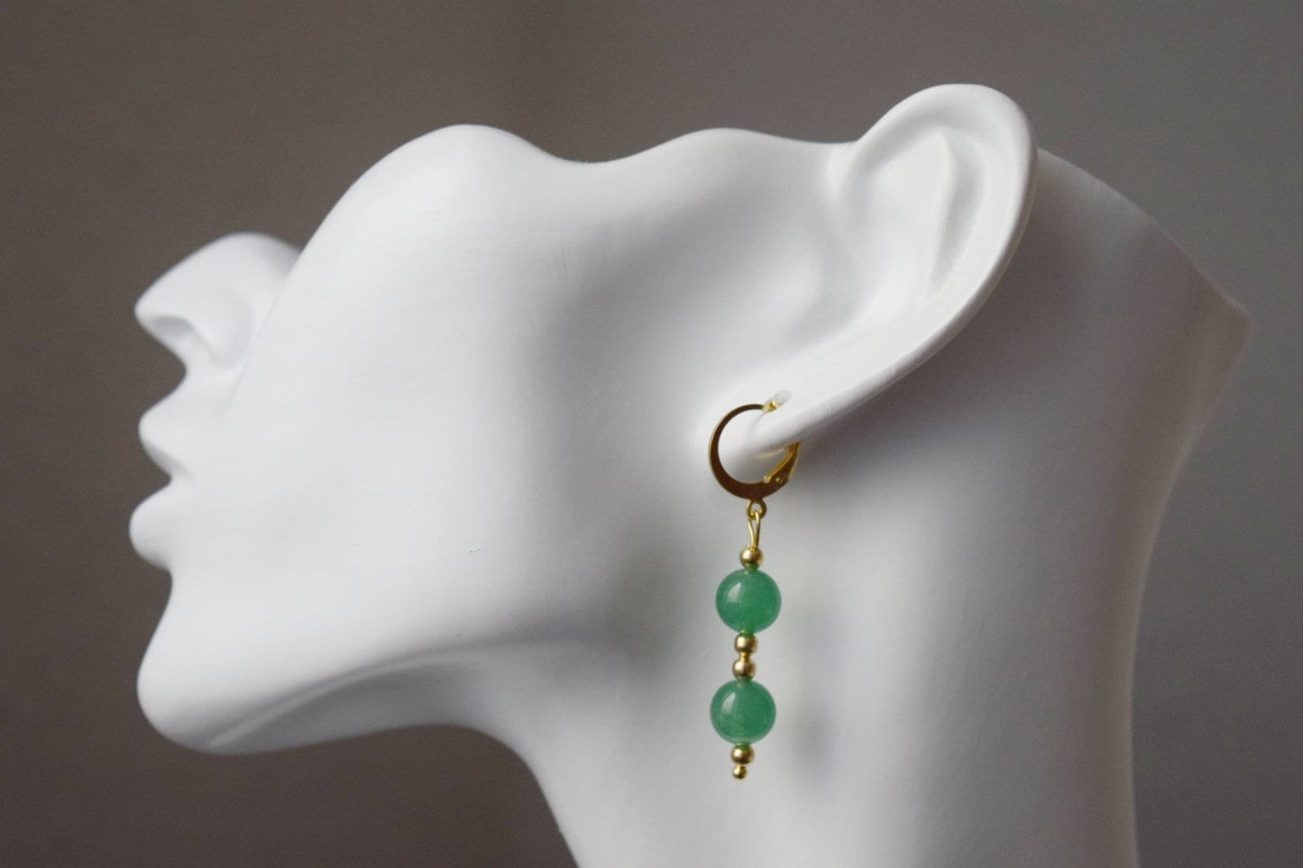 Green aventurine earrings, Green huggies, Gemstone gold dangle earrings, Green beads earrings, Hanging stone earrings, Aventurine jewelry