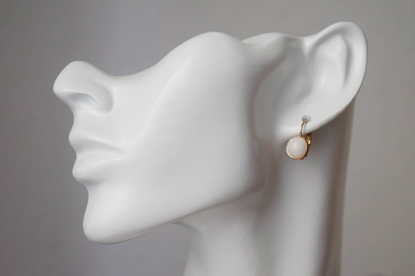 White jade earrings, Small rose gold gemstone hanging earrings, 10mm dangle earrings, Handmade jewelry gift for her