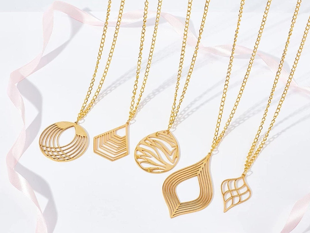 Long polygon earrings with gold filigree pendant, Stainless steel earrings, Geometric hanging earrings, Small christmas jewelry gift for her