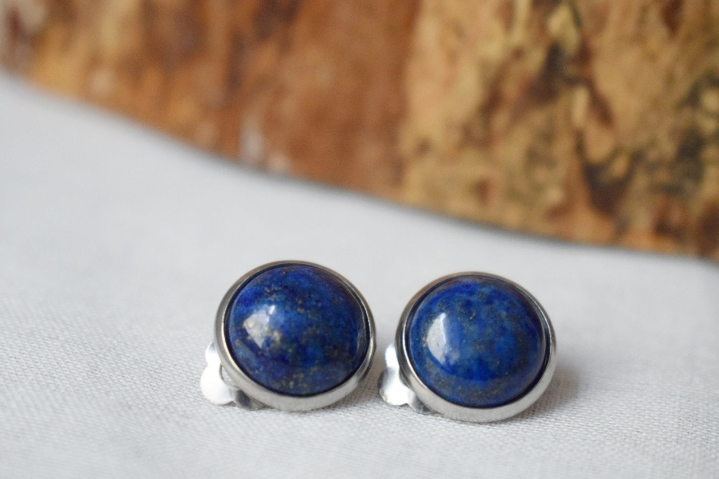 Clip on earrings lapis lazuli, Clip on earrings gem, Lapis, Clip on earrings blue, Lapis ear clips for women, Girl, Non pierced earrings