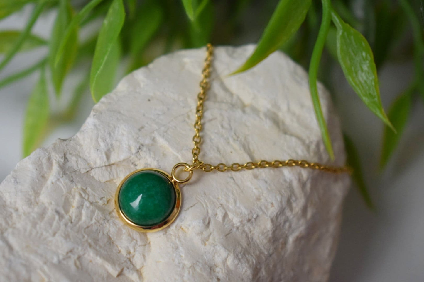Green jade pendant minimalist necklace gold for women, green necklace, 10mm pendant necklace, green gemstone necklace pendant, Gift for her