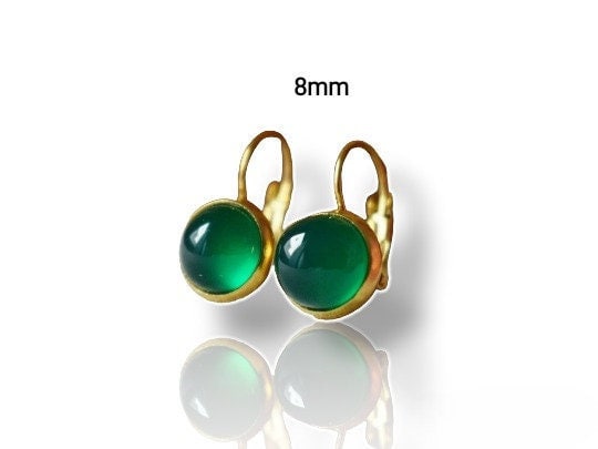 Green agate gemstone earrings, Small stone dangle earrings, 18k gold plated stainless steel lever back, Handmade jewelry, Gift for her